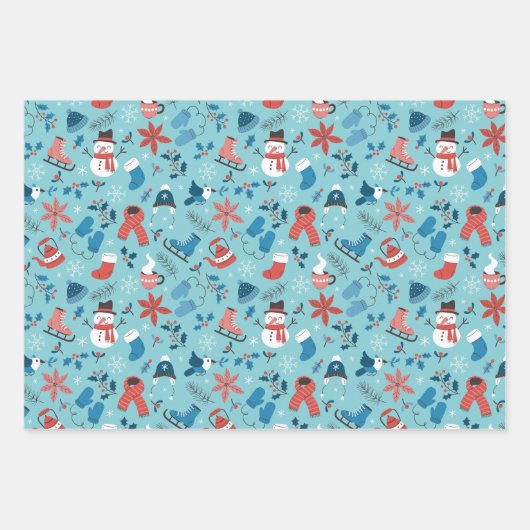 Feestelijke Winter Leuke Doodle Kleurrijk Zwart Wi Inpakpapier Vel (Voorkant)