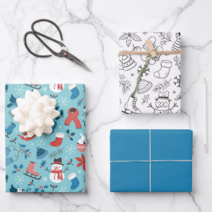 Feestelijke Winter Lieve Doodle Kleurig Zwart Wit Inpakpapier Vel