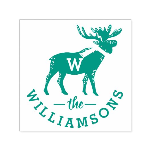 Feestelijke Winter Moose Monogram Familie Kerstmis Zelfinktende Stempel (Design)