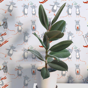 Feestelijke Winter Muizen Blauw Behang
