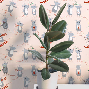 Feestelijke Winter Muizen Roze Behang