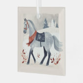 Feestelijke Winter Paard Ruitersport Kerstmis Glas Ornament (Voorkant links)
