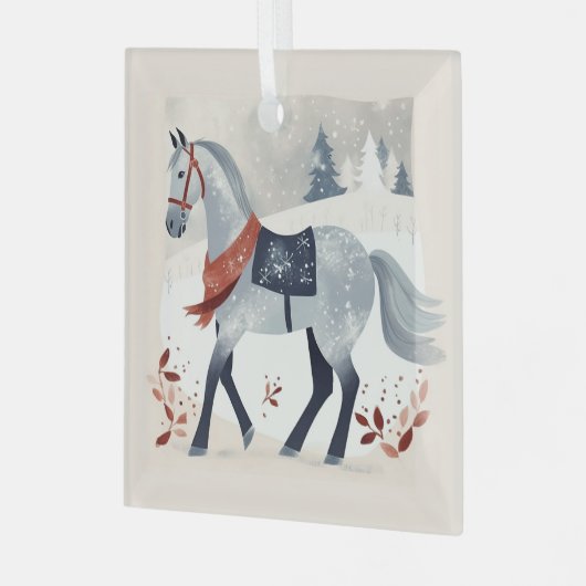 Feestelijke Winter Paard Ruitersport Kerstmis Glas Ornament (Voorkant links)