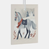 Feestelijke Winter Paard Ruitersport Kerstmis Glas Ornament (Voorkant Rechts)