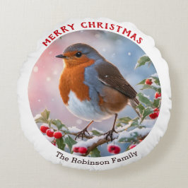 Feestelijke Winter Robin Mooie Waterverf Kerstmis Rond Kussen