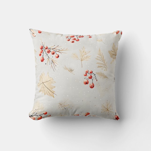 Feestelijke winter rode bessen en bladeren Sierkus Kussen (Voorkant)