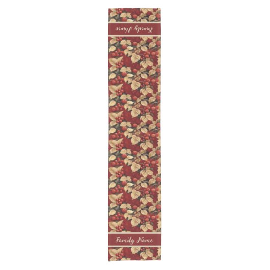 Feestelijke winter rode bessen korte tafelloper (Voorkant)