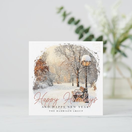 Feestelijke winter scène Uw logo Bedrijf Feestdagenkaart (Staand voorkant)