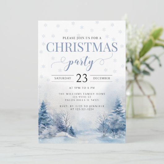 Feestelijke winter sneeuw Kerstfeest uitnodiging (Staand voorkant)