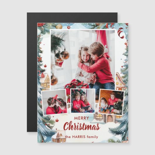 Feestelijke Winter Snow Village Four-Photo (Voorkant / Achterkant)