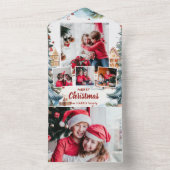 Feestelijke Winter Snow Village Four-Photo All In One Uitnodiging (Binnen)