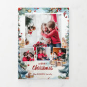 Feestelijke Winter Snow Village Four-Photo Drieluik Kaart (Cover)