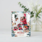 Feestelijke Winter Snow Village Four-Photo Feestdagenkaart (Staand voorkant)