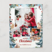 Feestelijke Winter Snow Village Four-Photo Feestdagenkaart (Voorkant)