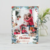 Feestelijke Winter Snow Village Four-Photo Feestdagenkaart (Staand voorkant)