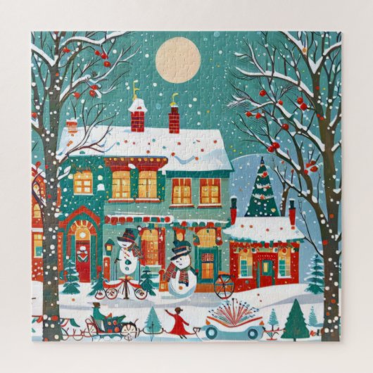 Feestelijke Winter Village Jigsaw Puzzel (Verticaal)