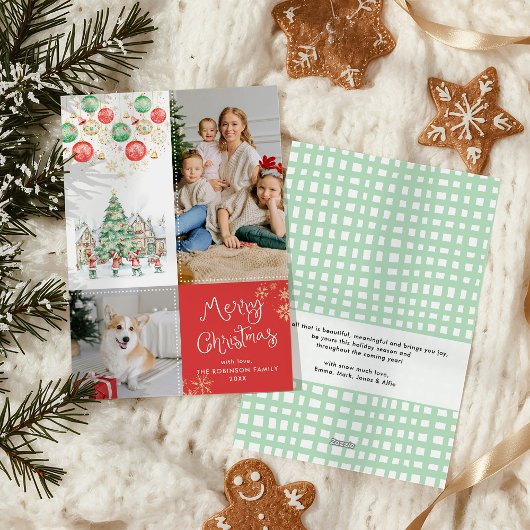 Feestelijke Winter Village Red Merry Christmas 2 F Feestdagenkaart