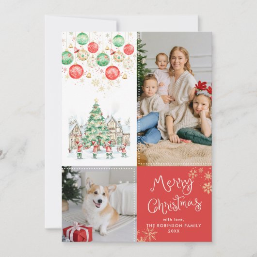 Feestelijke Winter Village Red Merry Christmas 2 F Feestdagenkaart (Voorkant)