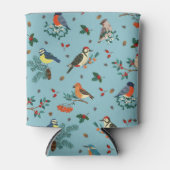 Feestelijke Winter Vogels Kerstpatroon Blikjeskoeler (Voorkant)