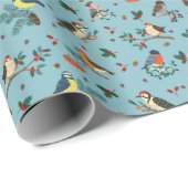 Feestelijke Winter Vogels Kerstpatroon Cadeaupapier (Rol Hoek)