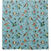 Feestelijke Winter Vogels Kerstpatroon Douchegordijn (Voorkant)