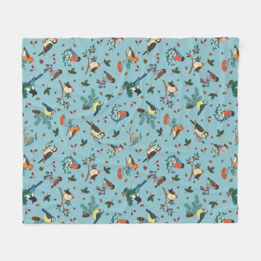 Feestelijke Winter Vogels Kerstpatroon Fleece Deken (Voorkant (Horizontaal))