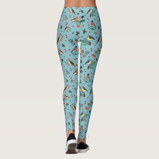 Feestelijke Winter Vogels Kerstpatroon Leggings (Achterkant)