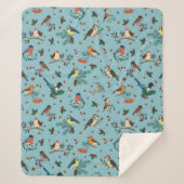 Feestelijke Winter Vogels Kerstpatroon Sherpa Deken (Voorkant)