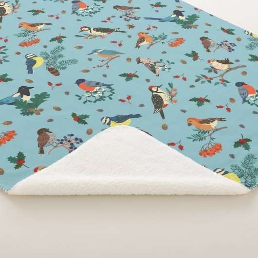 Feestelijke Winter Vogels Kerstpatroon Sherpa Deken (3/4)