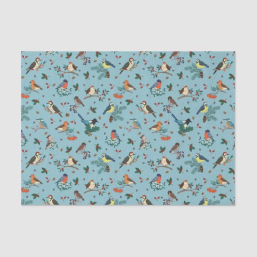 Feestelijke Winter Vogels Kerstpatroon Tissuepapier (Voorkant)