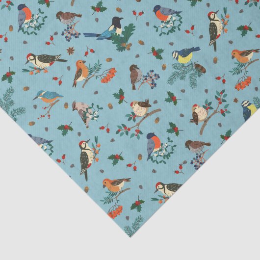 Feestelijke Winter Vogels Kerstpatroon Tissuepapier (Detail)