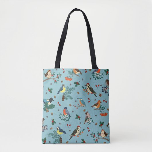 Feestelijke Winter Vogels Kerstpatroon Tote Bag (Voorkant)