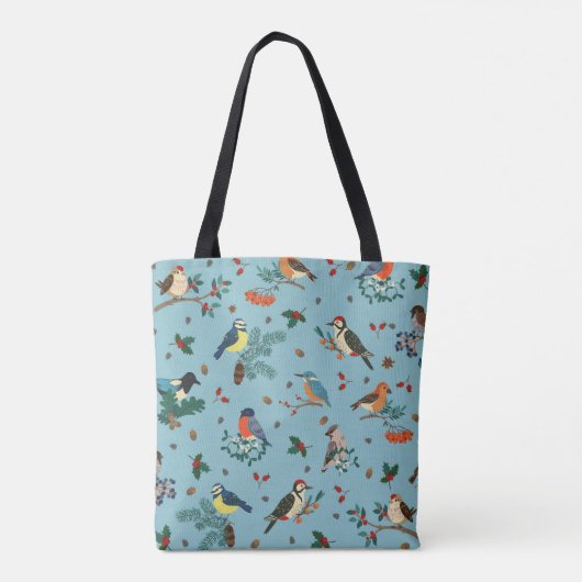 Feestelijke Winter Vogels Kerstpatroon Tote Bag (Achterkant)