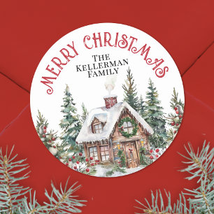 Feestelijke winter Waterverf kerst Ronde Sticker