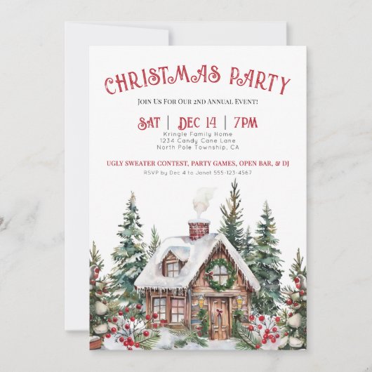 Feestelijke Winter Waterverf Kerstfeest Kaart (Voorkant)