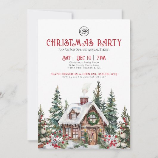 Feestelijke Winter Waterverf Zakelijk Kerstfeest Kaart (Voorkant)