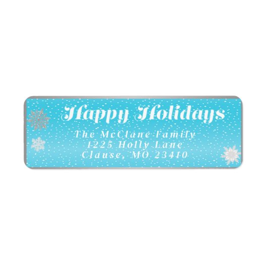 Feestelijke Winter Wonderland Blauw en Wit Kerstmi Etiket (Voorkant)