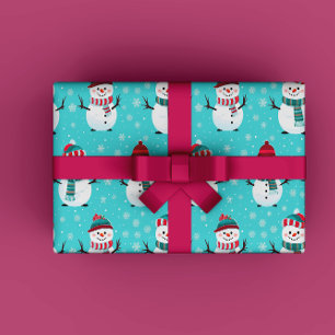 Feestelijke Winter Wonderland Blauwe Sneeuwmannen  Cadeaupapier