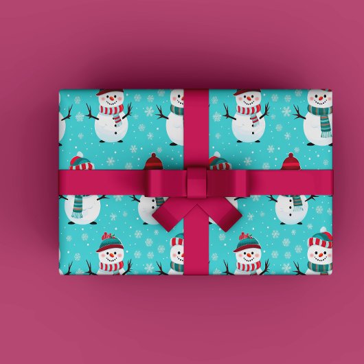 Feestelijke Winter Wonderland Blauwe Sneeuwmannen Cadeaupapier