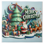 Feestelijke winter wonderland met Santa en rendier Tegeltje (Voorkant)