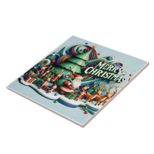 Feestelijke winter wonderland met Santa en rendier Tegeltje