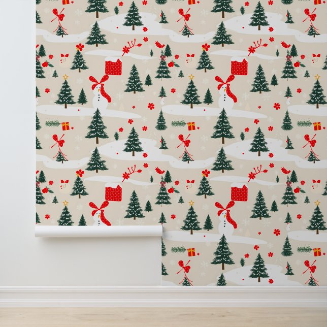 Feestelijke Winter Wonderland Patroon Behang (Applicatie)