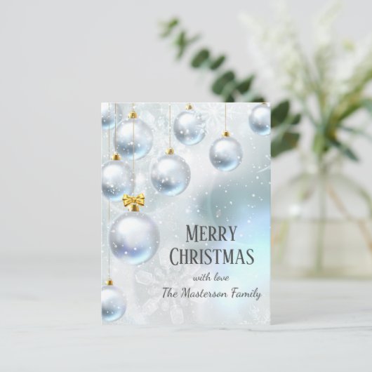 Feestelijke Winter Wonderland Zilveren Ballen Kers Briefkaart (Staand voorkant)