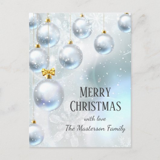 Feestelijke Winter Wonderland Zilveren Ballen Kers Briefkaart (Voorkant)