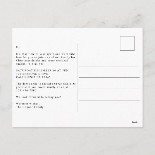 Feestelijke Winter Woodland Kerstfeest Uitnodiging (Achterkant)