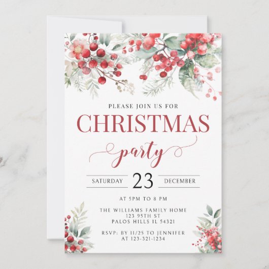 Feestelijke winterbessen bos Kerstfeest Kaart (Voorkant)