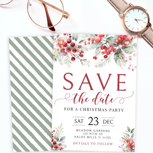 Feestelijke winterbessen Save The Date Christmas Kaart