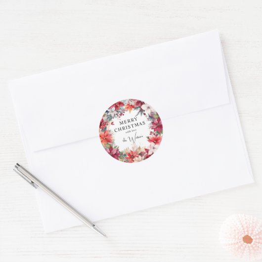 Feestelijke winterbloemen Kerstmis Ronde Sticker (Envelop)