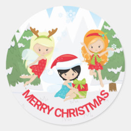 Feestelijke Winterfeeën Prettig Kerstmis Ronde Sticker