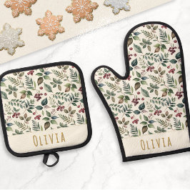 Feestelijke Wintergroen Persoonlijke Kerstmis Ovenwant & Pannenlap Set
